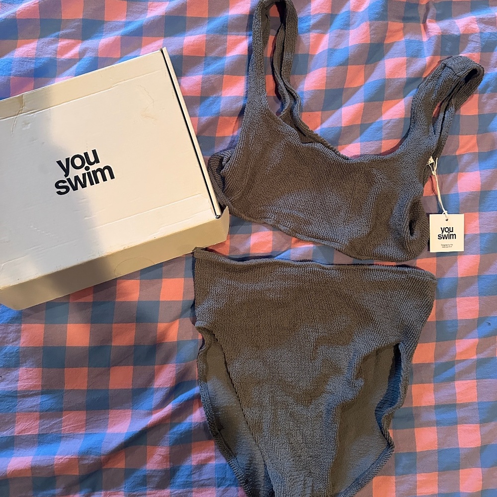 Youswim Women's Gray Textured High-Waist Bikini Set